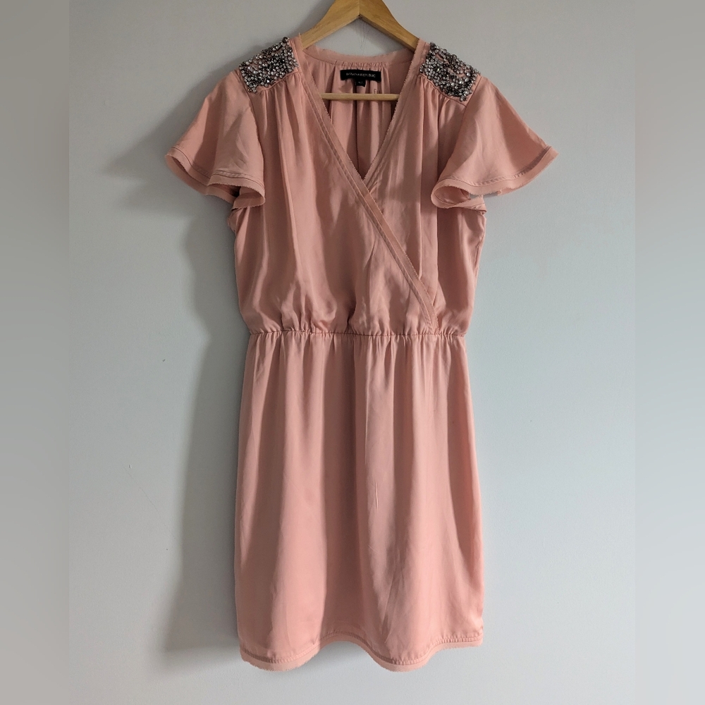Banana Republic Blush Pink Dress with Embellished Rhinestone Shoulders